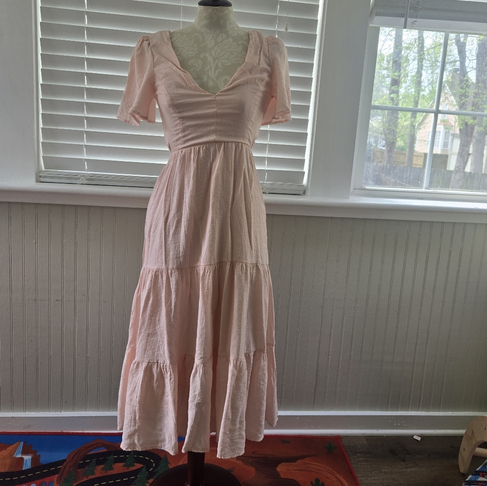 Lulu's Blush Pink Tiered Maxi Dress with V-Neck